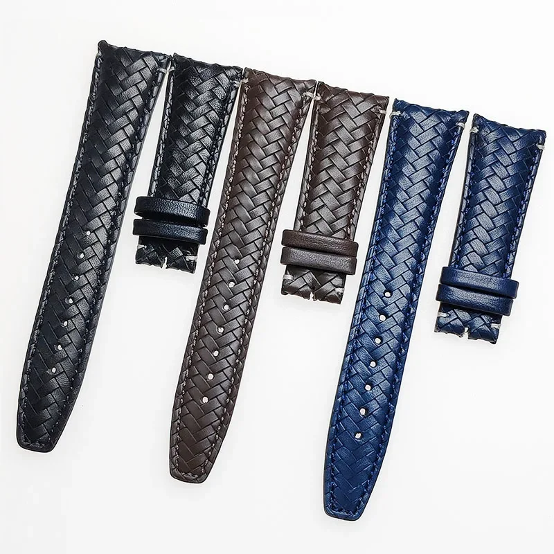 20mm 22mm Leather Braided Watch Strap for Seiko for Omega Curved End WristBand Folding Clasp Bracelet Replacement Men Watch Band