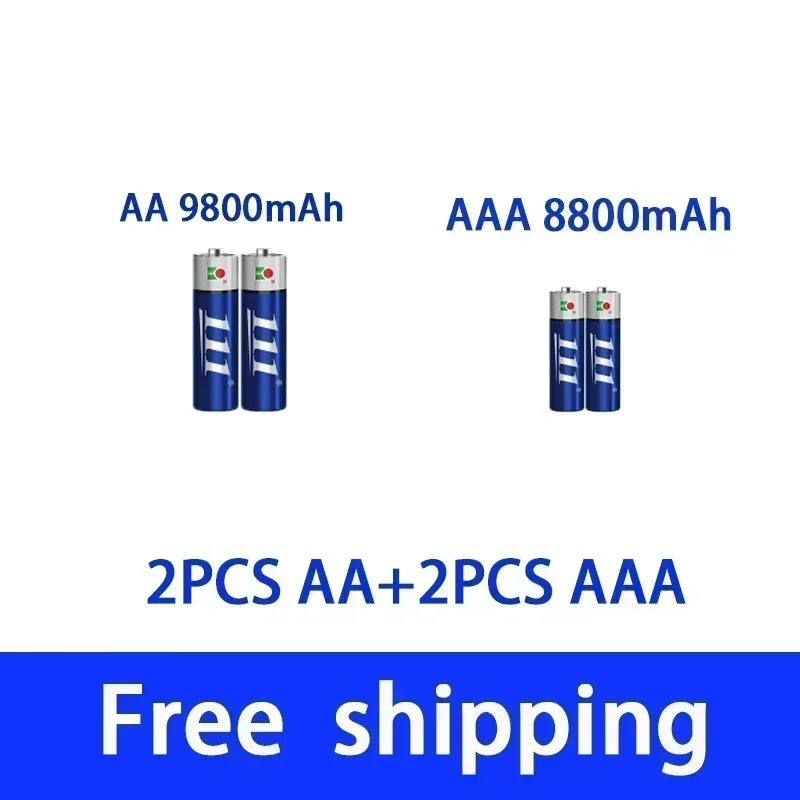 AAA + AA rechargeable AA 1.5V 9800mah - 1.5V AAA 8800mAh alkaline battery flashlight toy watch MP3 player, free delivery