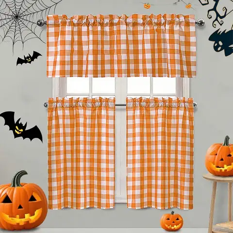 Wansheng style checkered short curtain curtains are suitable for kitchen balcony living room party party home decoration 1/2PCS
