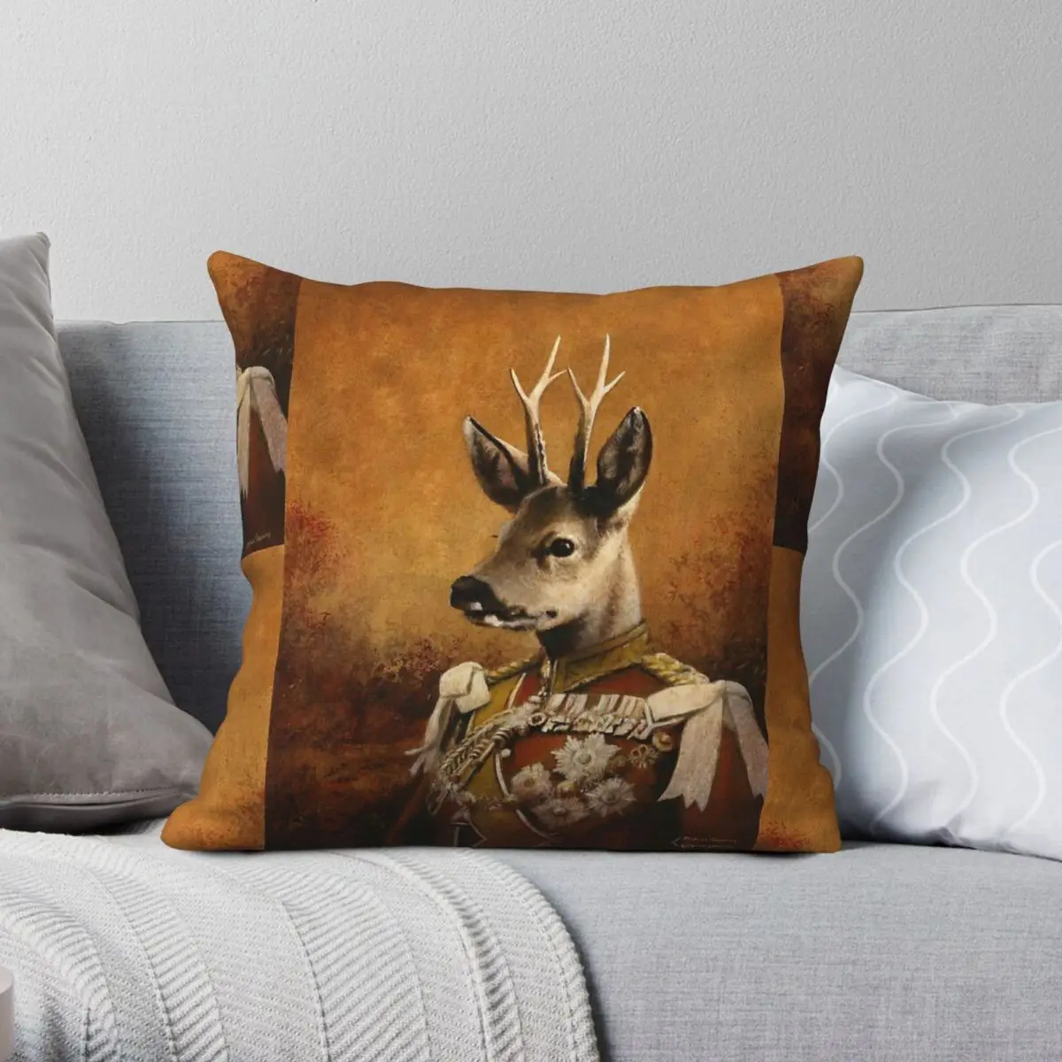 Regal Roe Deer Square Pillowcase Polyester Linen Velvet Pattern Zip Decorative Throw Pillow Case Home Cushion Case 45x45