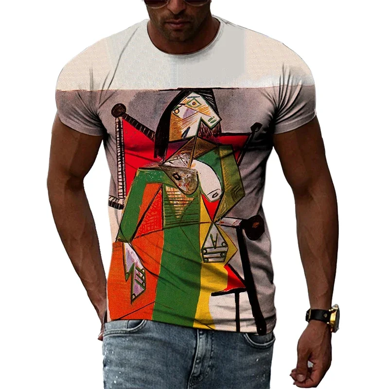 Impressionist Master Picasso Classic Oil Painting 3D HD Print Men And Women Art Taste Charm Short Sleeve Round Neck T-shirt Top