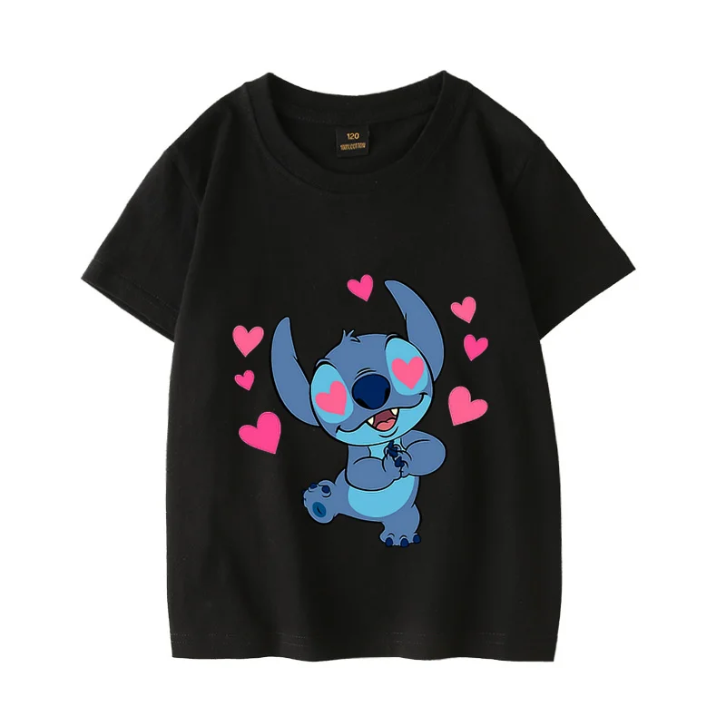 100% Cotton Casual T-Shirt New Summer Child Clothes Disney Stitch Printed T-Shirt Comfortable Breathable Cartoon Anime T-Shirt