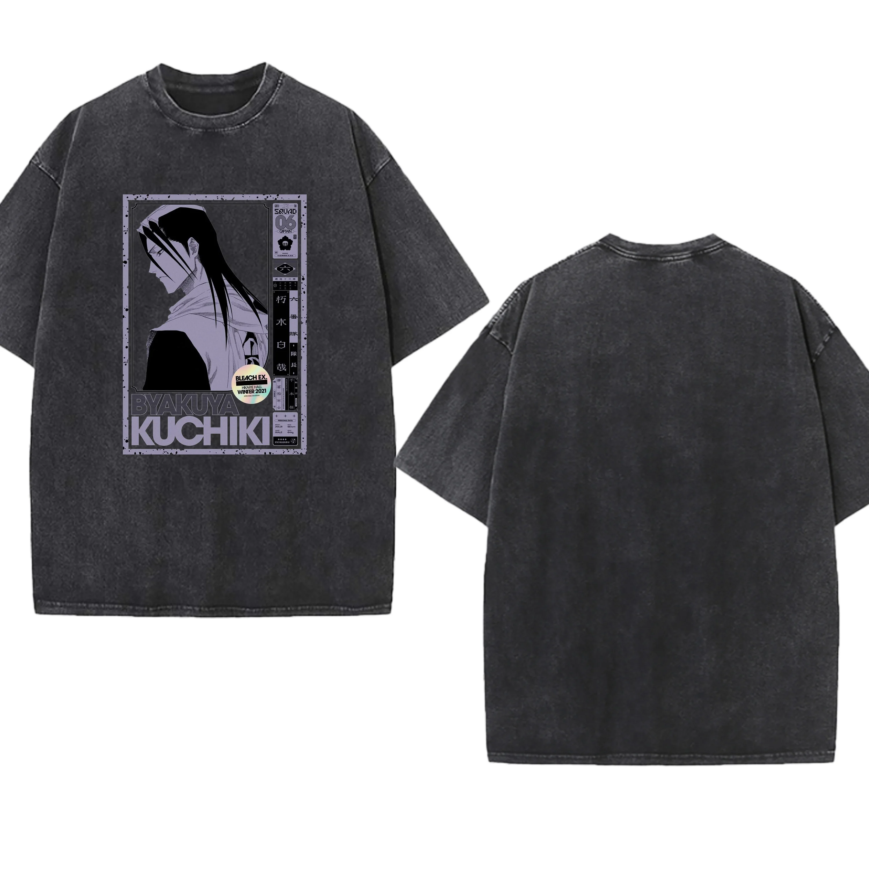 Japanese anime washed T-shirt Team Thirteen graphic cotton Vintage round neck Hip Hop Men Women Streetwear Tees Short Sleeve