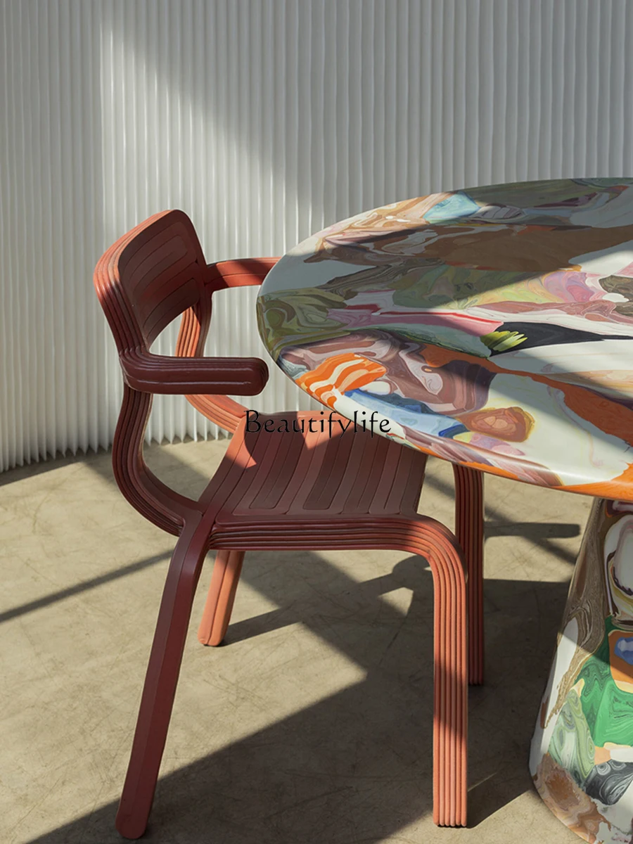 Fiberglass Creative and Slightly Luxury Painted Occasional Table Furnace Oil Painting Painted Dining Table