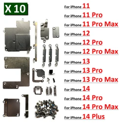 10Set，Full Set Metal Screw Inner Bracket Accessories Shield Plate For iPhone 11 12 13 14 Pro Max Mini 14 Plus