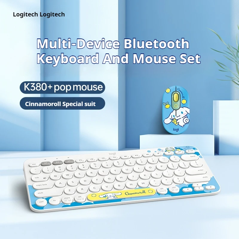 Imagem -02 - Sanrio Cinnamoroll sem Fio Teclado e Mouse Grupo Combos Bluetooth Portáteis Computador Portátil Logitech-k380