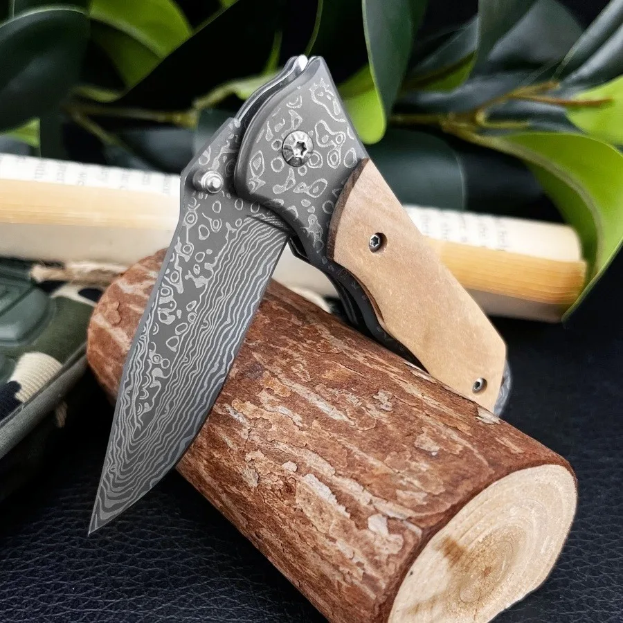 جديد 339 سكين صغير قابل للطي 5Cr13Mov شفرة 420 الصلب مع مقبض خشب الزيتون التخييم حمل سكينة للاستعمال الخارجي المشي لمسافات طويلة مغامرة أداة ECD #4