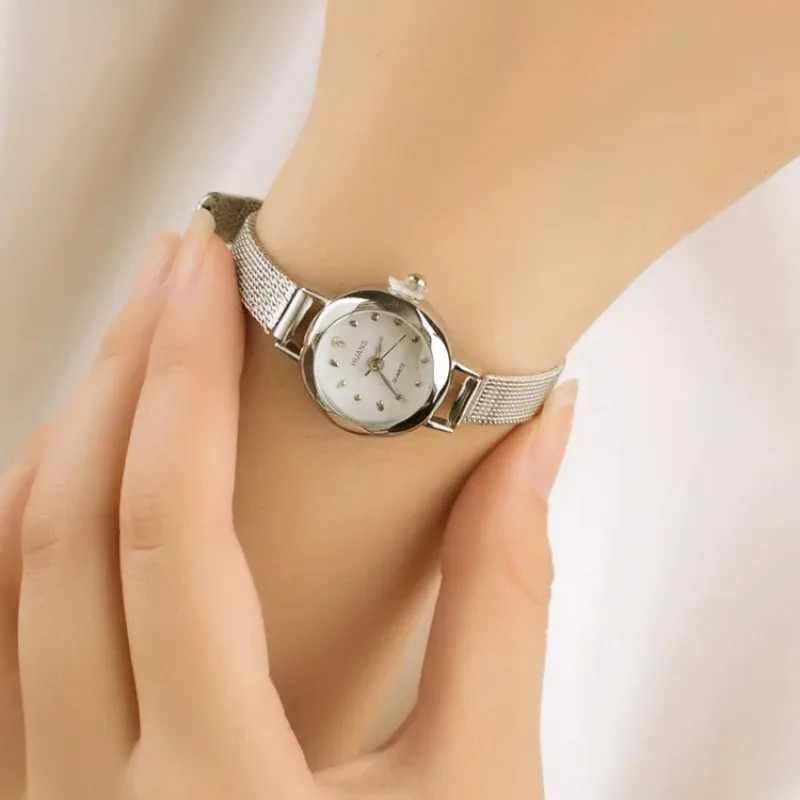 Relojes de moda para mujer, reloj de pulsera de cuarzo informal dorado para mujer, relojes de vestir de acero inoxidable con malla metálica, reloj femenino
