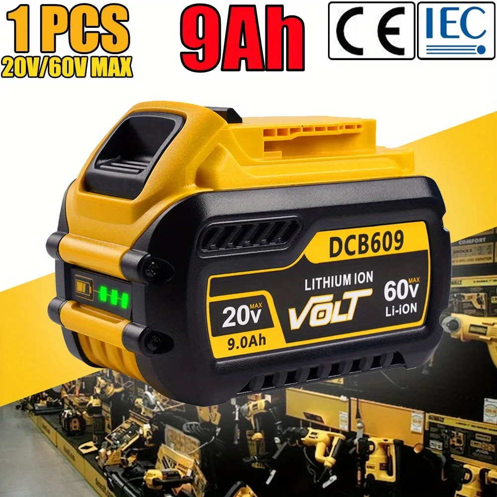 

9.0Ah Lithium Ion Battery Replacement For DeWalt 20V/60V MAX Battery for Flexvolt DCB609 DCB612 DCB606 Cordless Power Tools And