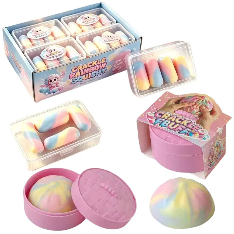 Crispy Squeeze Toys Rainbow Candy Handmade Ball Fidget Toy Stress Relief Squishy Donut Squeeze Toys Slow Rebound For Adult Gifts