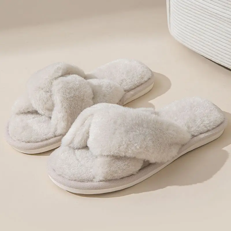 

Slippers for Women Men Indoor Wood Floor Autumn Winter Warm House Shoes Home Cotton Shoes Short Plush Open Toe