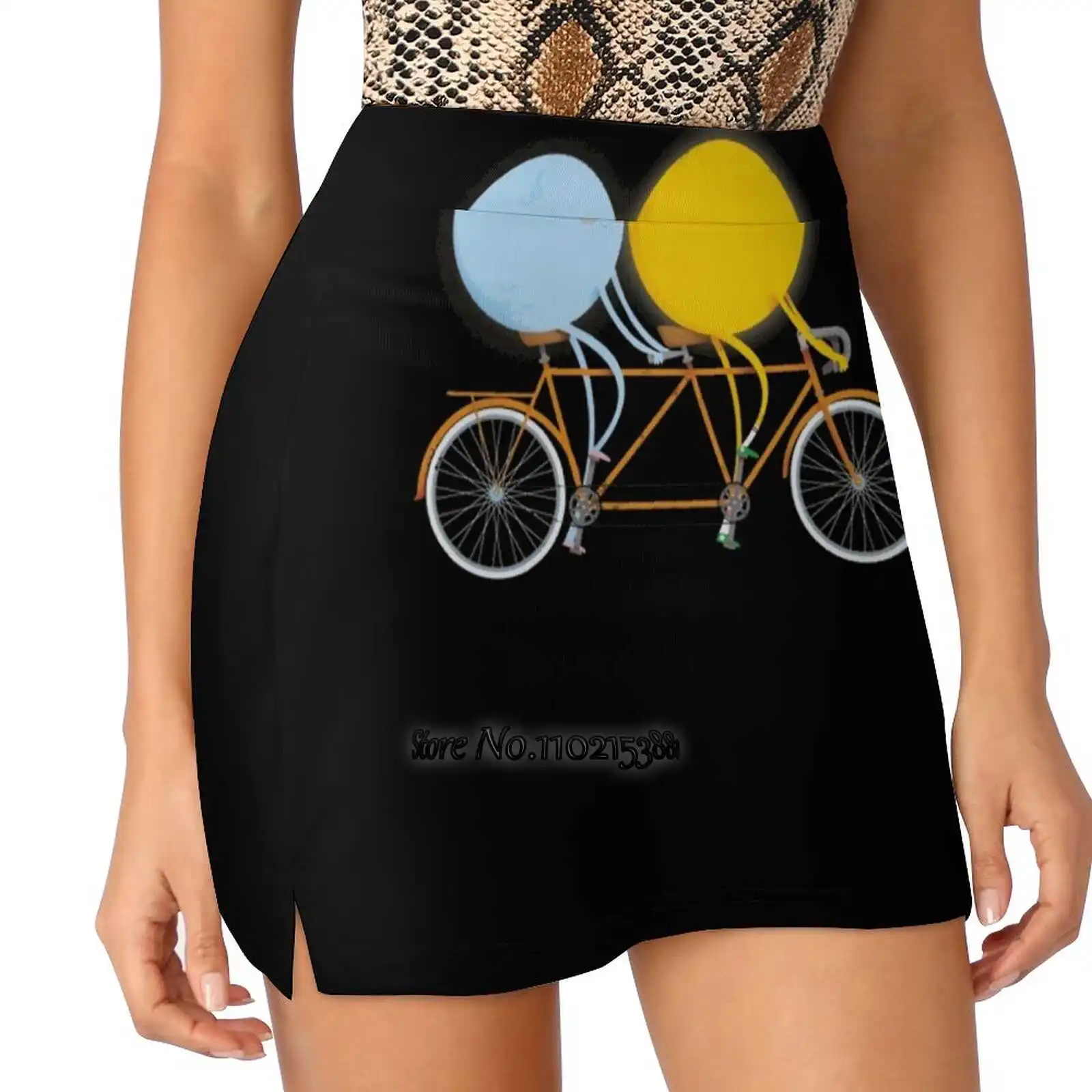 

Tandem Women Mini Skirt Two Layers With Pocket Skirts Sport Fitness Running Skorts Tandem Sun Moon Star Love Bike Amazing Smile