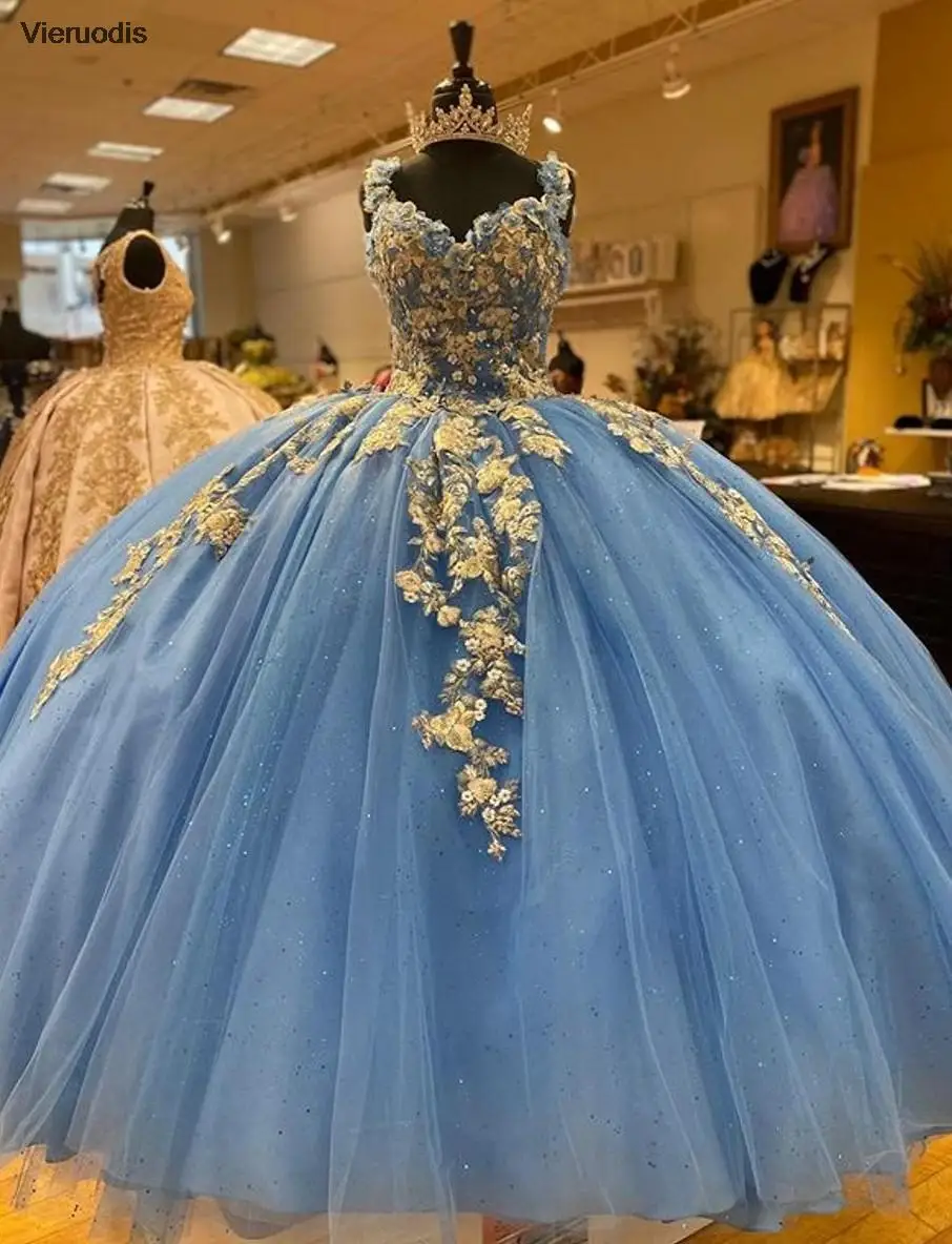 

Long Blue Quinceanera Dresses for 15 Year Girl Birthday Party 2021 Ball Gown Sexy Sweetheart Bodice Lace Appliques Straps