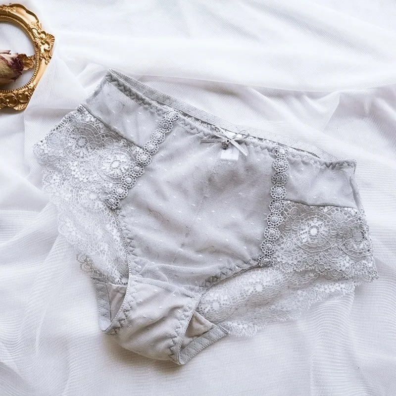 Female Summer Quick Dry Lingerie Soft Thin Mesh Transparent White Underwear Women Sexy Bow Hollow Out Panties Big Size 6XL