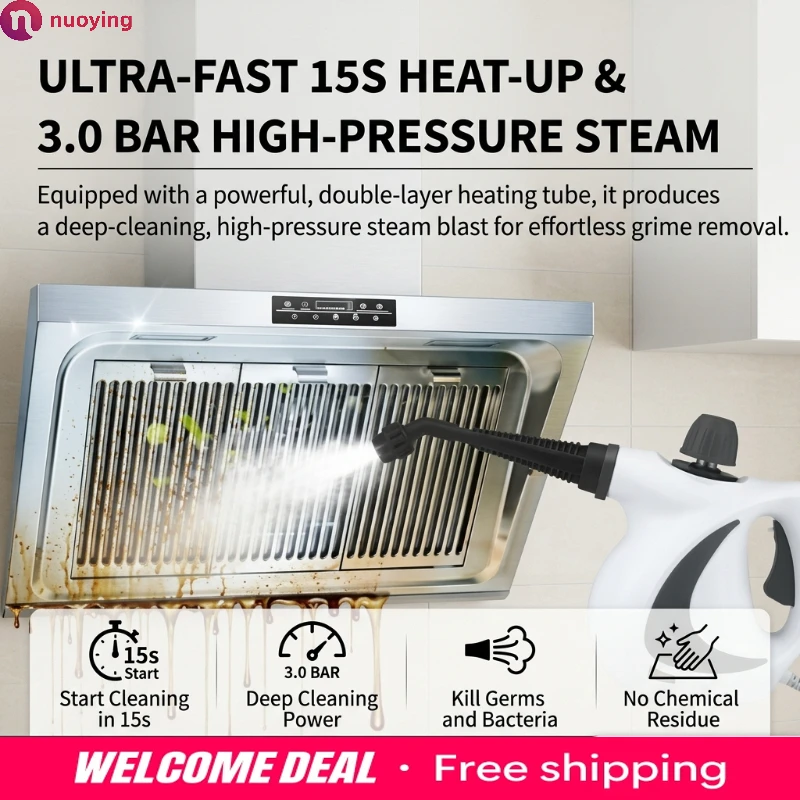 Limpiador a Vapor Portátil Presurizado para el Hogar - Máquina de Limpieza a Vapor de Alta Presión Multiusos para Múltiples Superficies