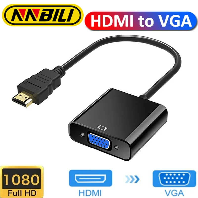 NNBILI HD 1080P HDMI do VGA konwerter kabel HDMI z zaopatrzeniem w moc dźwięku HDMI męski do VGA Adapter żeński dla PS4 xbox TV Laptop