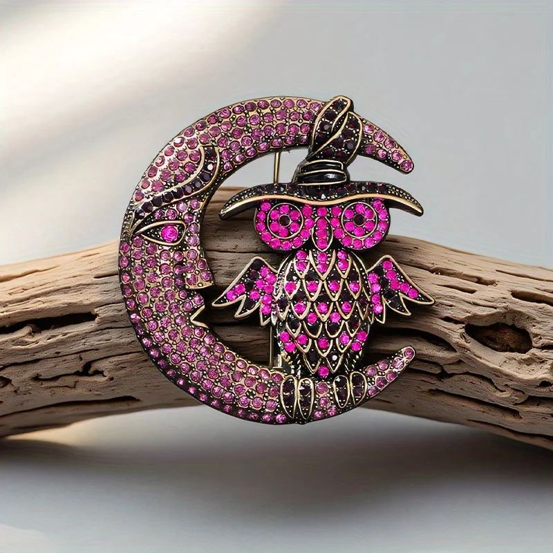 Creative Vintage Personality Light Luxury Exquisite Owl Brooch Sitting on The Moon