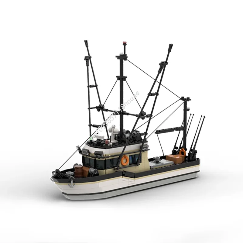611 Pezzi Mattoncini da Costruzione MOC a Forma di Peschereccio Pirata per Tonno e Salmone, Modello da Esposizione, Giocattoli Creativi, Regalo per Bambini, Fai da Te
