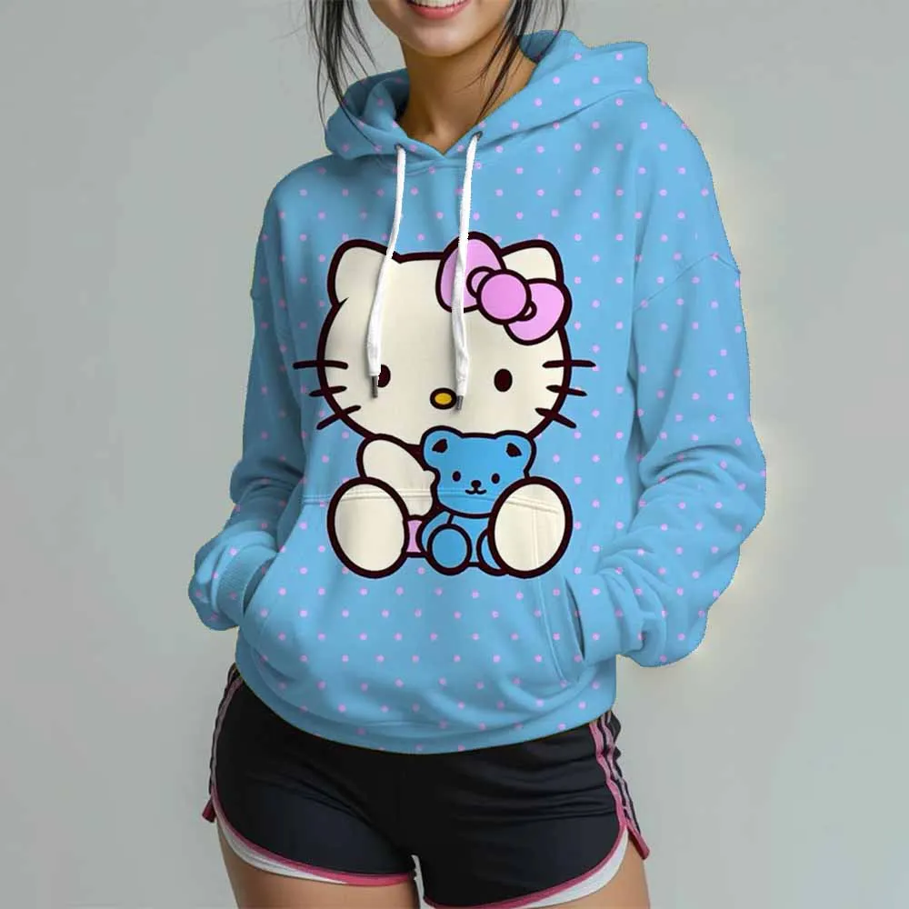 ファッショナブルなハローキティ婦人服プリントスウェットシャツ女性のカジュアルラウンドネックポロシャツグラフィックデザインパーカー