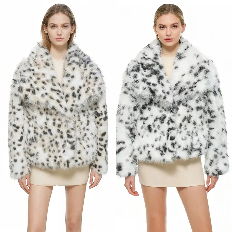 Leopard Print Faux Fur Coat Women Winter Thick Jacket Outerwear Faux Fur Coats Warm Overcoat