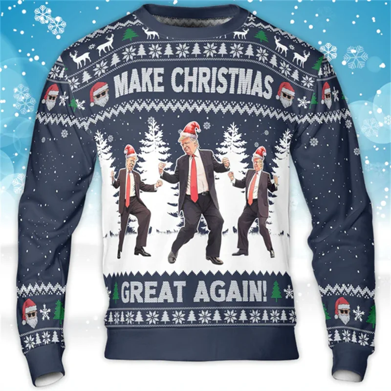 2025 Christmas Great Trump Boys & Girls Adult Sweatshirt Funny Trump Dancing Ugly Christmas Sweater 3d Full Print Sweatshirt