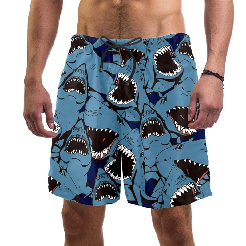 Hawaiian 3d Print Cartoon Shark Beach Shorts Men Quick Dry Swimming Trunks Summer Casual Oversized Short Pants Surf Board Shorts