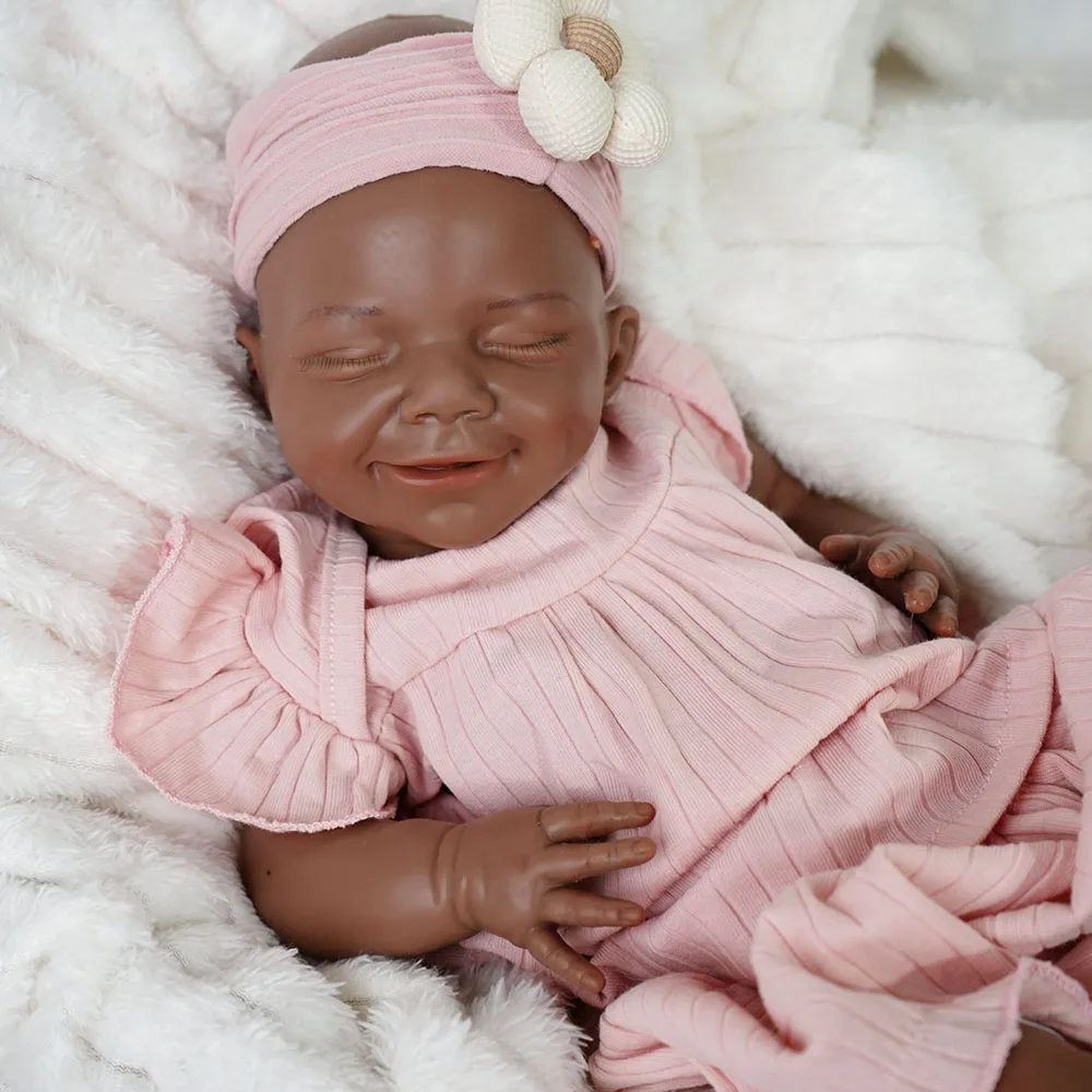 

Silicone Body Full Platinum Baby Black Girl Reborn Doll Painted Cute African Skin Newborn Baby Cuddly 17.72 Inch