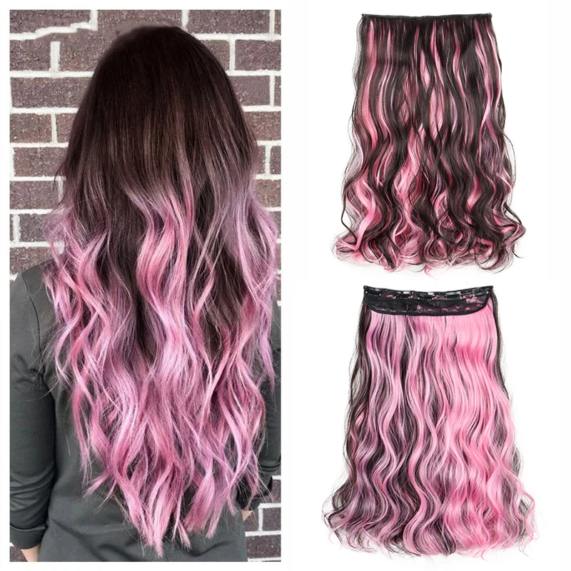 

18Inch Synthetic Long Curly Ombre Brown Red Blue Hair Extension Heat-resistant Fake Hairpiece for Women