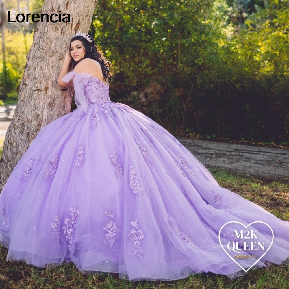 Personalizado lavanda lilás quinceanera vestido de baile renda applique frisado méxico espartilho doce 16 vestidos de 15 anos yqd970