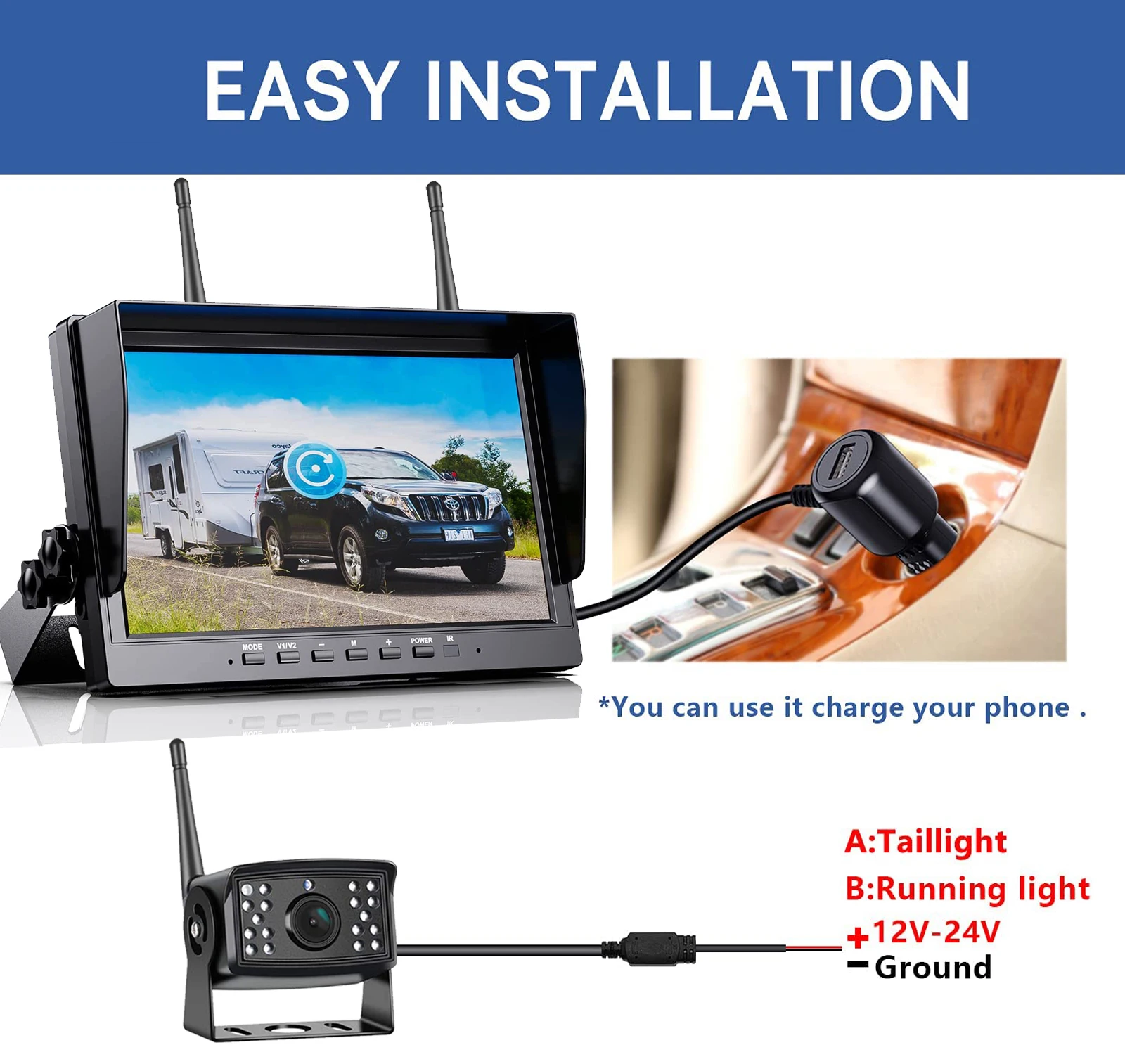 Iposter 10.1 Inch Draadloze Quad Monitor Achteruitrijcamera 50-100M Voor Vrachtwagen Bus Auto