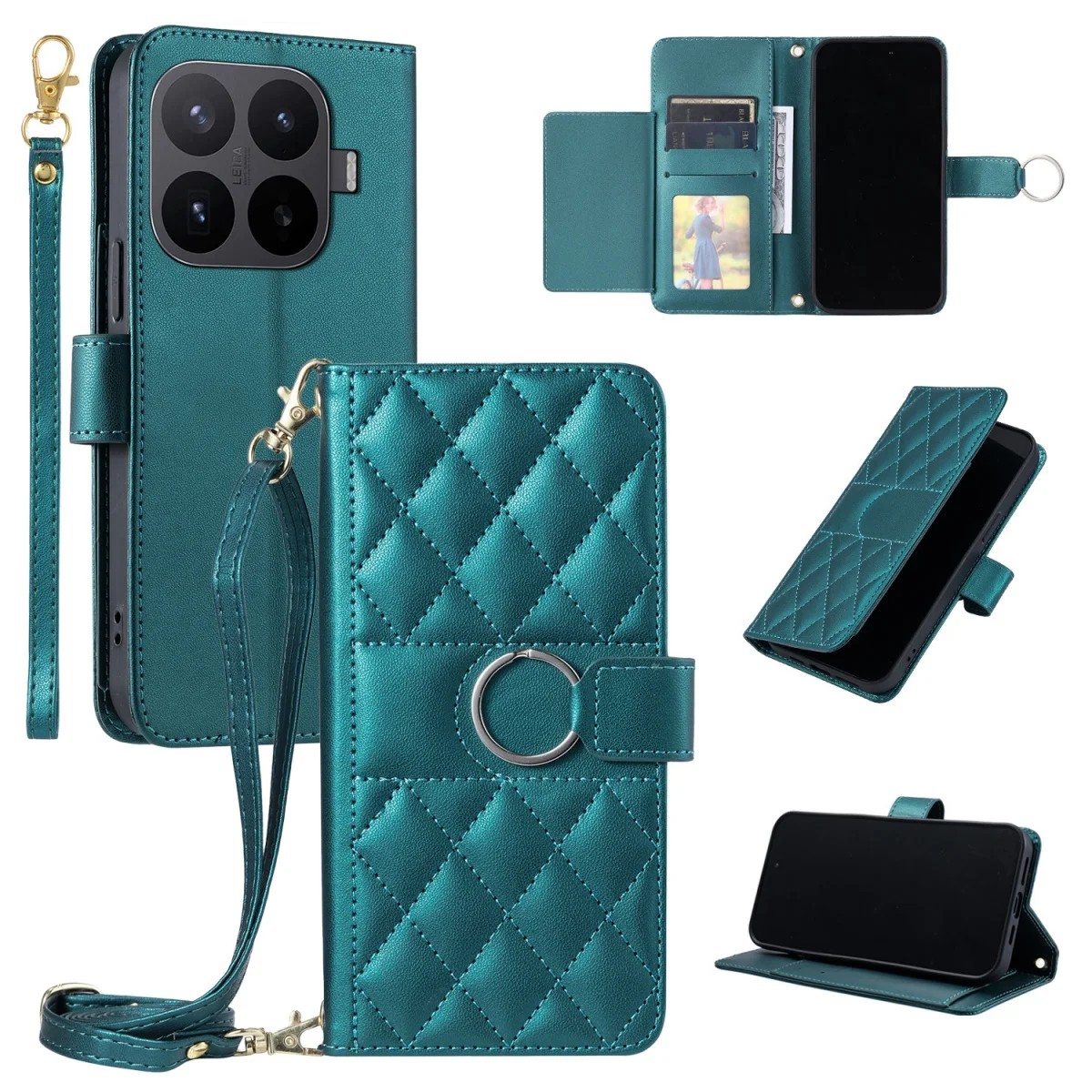 Luxuriöse PU-Leder-Handyhülle mit Handgelenkschlaufe, Klappfunktion, Kartenfächern und Standfunktion für Xiaomi 15T 17T 17TPro 15TPro, Umhängetasche, Handyhülle mit Ständer
