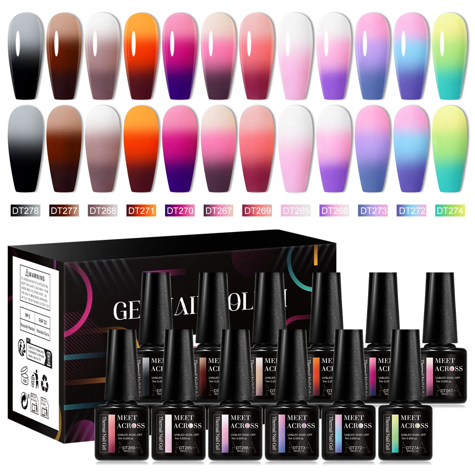 12pcs Thermal Gel Nail Polish Set Temperature Color Changing Semi Permanent Soak Off UV Gel Varnish For Winter Nail Supplies DIY