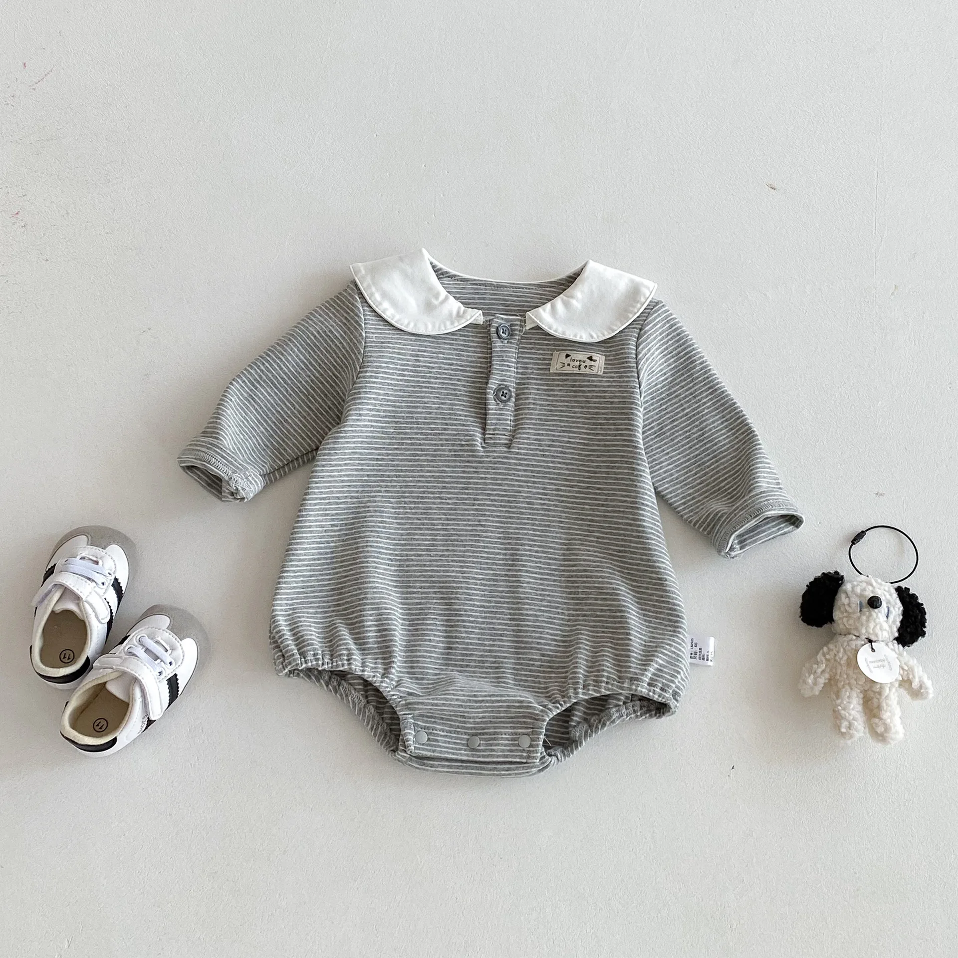 

2025 Autumn New Baby Long Sleeve Bodysuit Cotton Infant Girl Cute Lapel Striped Jumpsuit Newborn Toddler Casual Clothes 0-24M