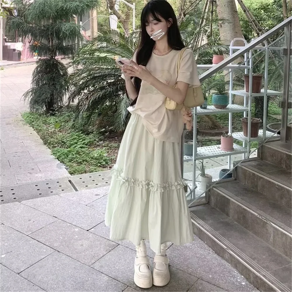 Falda Midi de estilo japonés con agradable arco para mujer, falda suave holgada y adelgazante para colegiala de verano, faldas de moda coreana para mujer