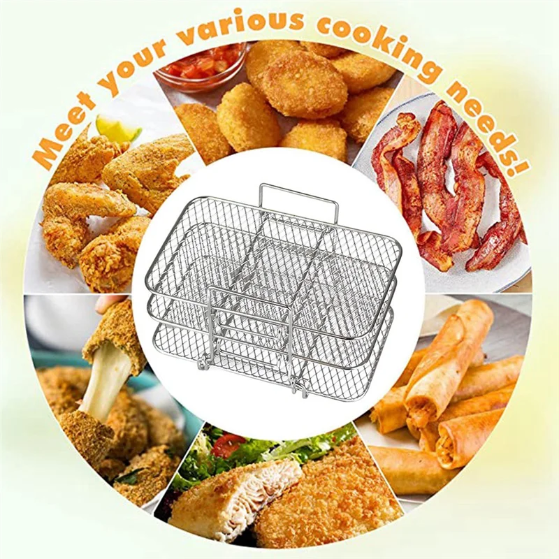 ABUD-2X Air Fryer Rack For Ninja Dual Air Fryer 304 Stainless Steel Multi-Layer Dehydrator Rack Toast Rack Air Fryer