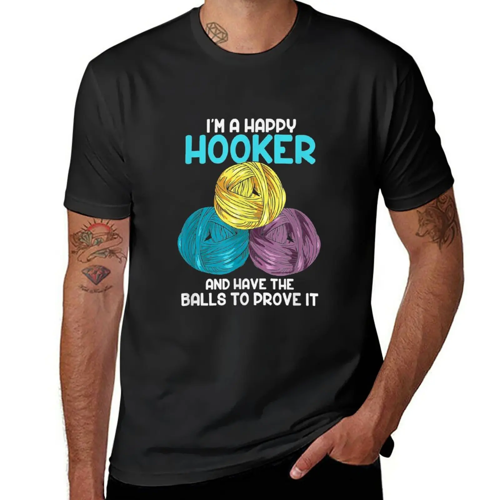 New Im a happy Hooker Quilting Sewing Crocheting Funny Crotchet T-Shirt black t shirts sweat shirt sweat shirts, men