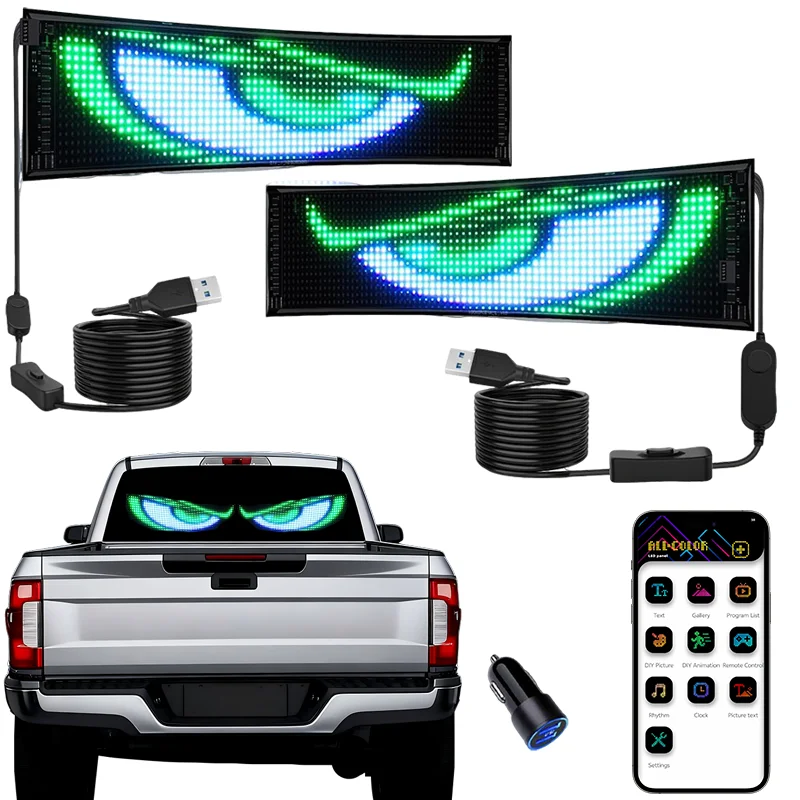 

2PCS Devil Eyes Light Programmable Flexible LED Sign Soft Screen Dynamic DIY Text IP65 Waterpfoof for Cars Truck Windshield