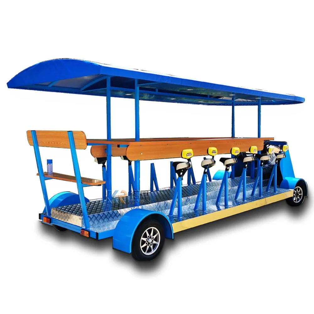 Luxury Leisure Fitness Sightseeing Bar Cart เหยียบไฟฟ้า Dual Power โทรศัพท์มือถือเบียร์รถเข็นผู้เล่นหลายคนขี่ Coffee Cart Party Car