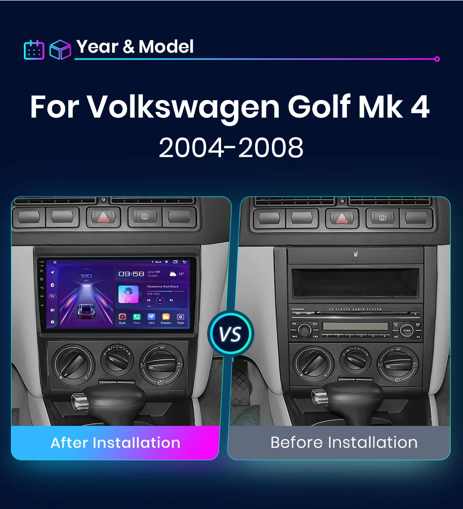 Junsun Kabelloses CarPlay Android Auto Autoradio für VW Golf 4 Jetta MK4 1997-2003 2 DIN Multimedia-Stereoanlage mit Eingebautem Kühlventilator GPS-Navigation SWC Bluetooth FM RDS DSP IPS-Bildschirm Auto-Intelligentes System 4G WiFi 8-Kern Plug&Play Haupteinheit – Detail 3