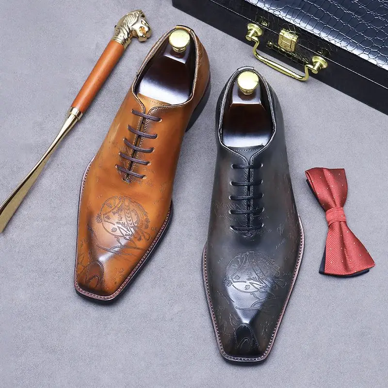 

New Genuine Leather Oxford Shoes for Men Pointed Toe Business Formal Dress Shoes