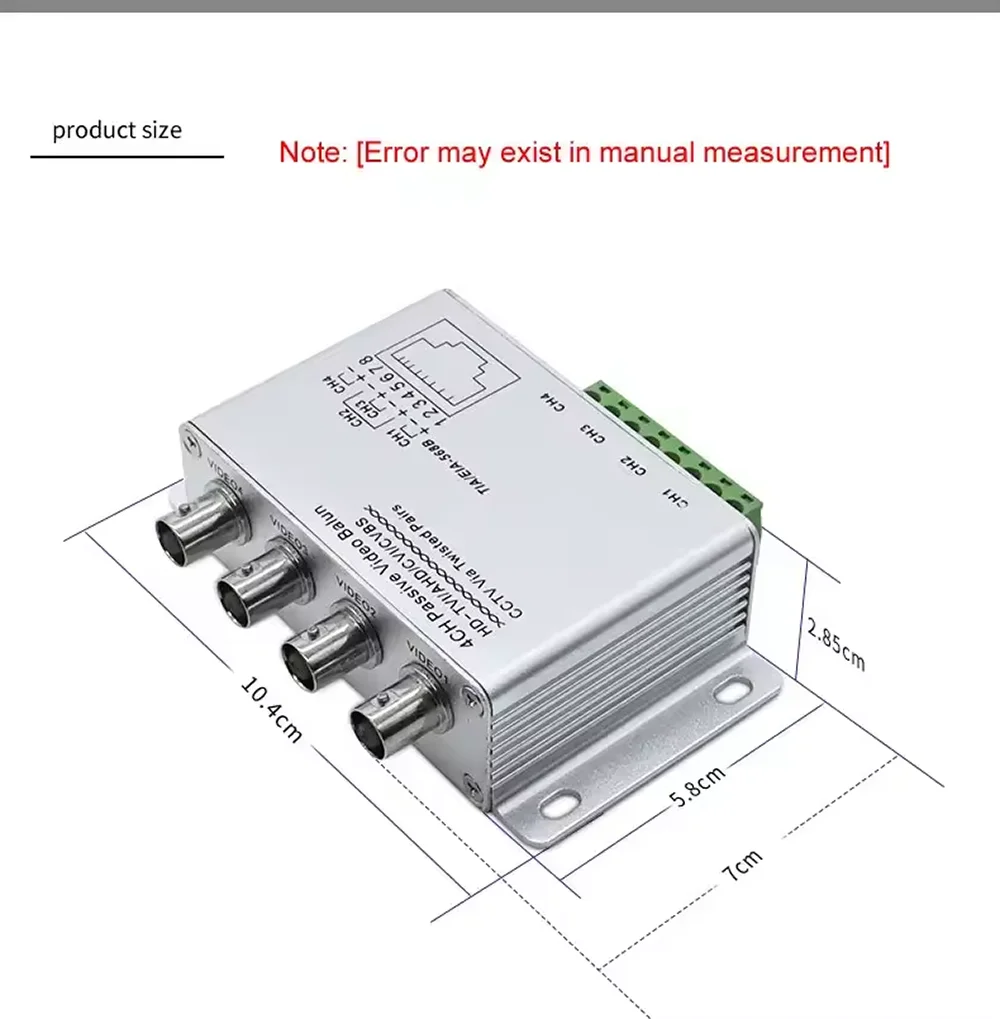 Imagem -05 - Cctv Vídeo Passivo Balun ou Canais Rj45 Utp Twisted Pair Cabo Saída Bnc para Ahd Cvt Tvi 5mp 2mp Câmera