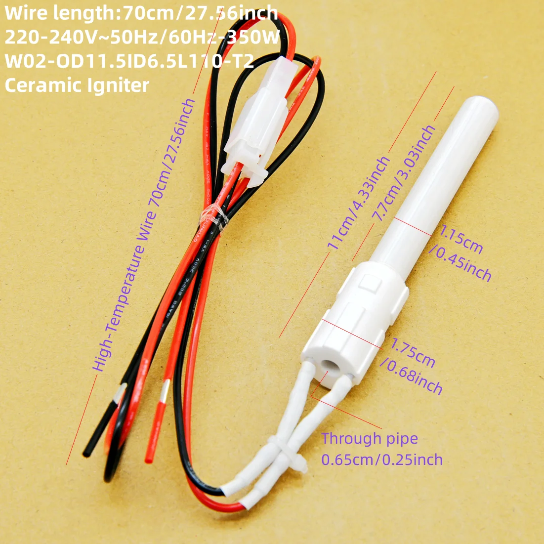 220V 350W Ceramic Igniter,pellet barbecue stove heating furnace Ignition rod, internal and external insulation, safe and env