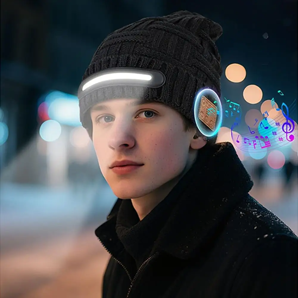 

Перезаряжаемая шапка-бини Bluetooth со светодиодной подсветкой, вязаные шапки с подсветкой, Bluetooth музыкальная шапка с подсветкой, зимние теплые шапки для женщин и мужчин