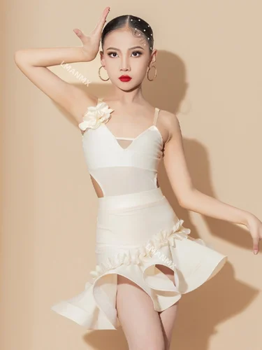 Imagen 2 del producto Ropa de baile vestido para niñas niños líricos trajes de niña latina americana ropa de baile de samba baile de salón falda superior competencia