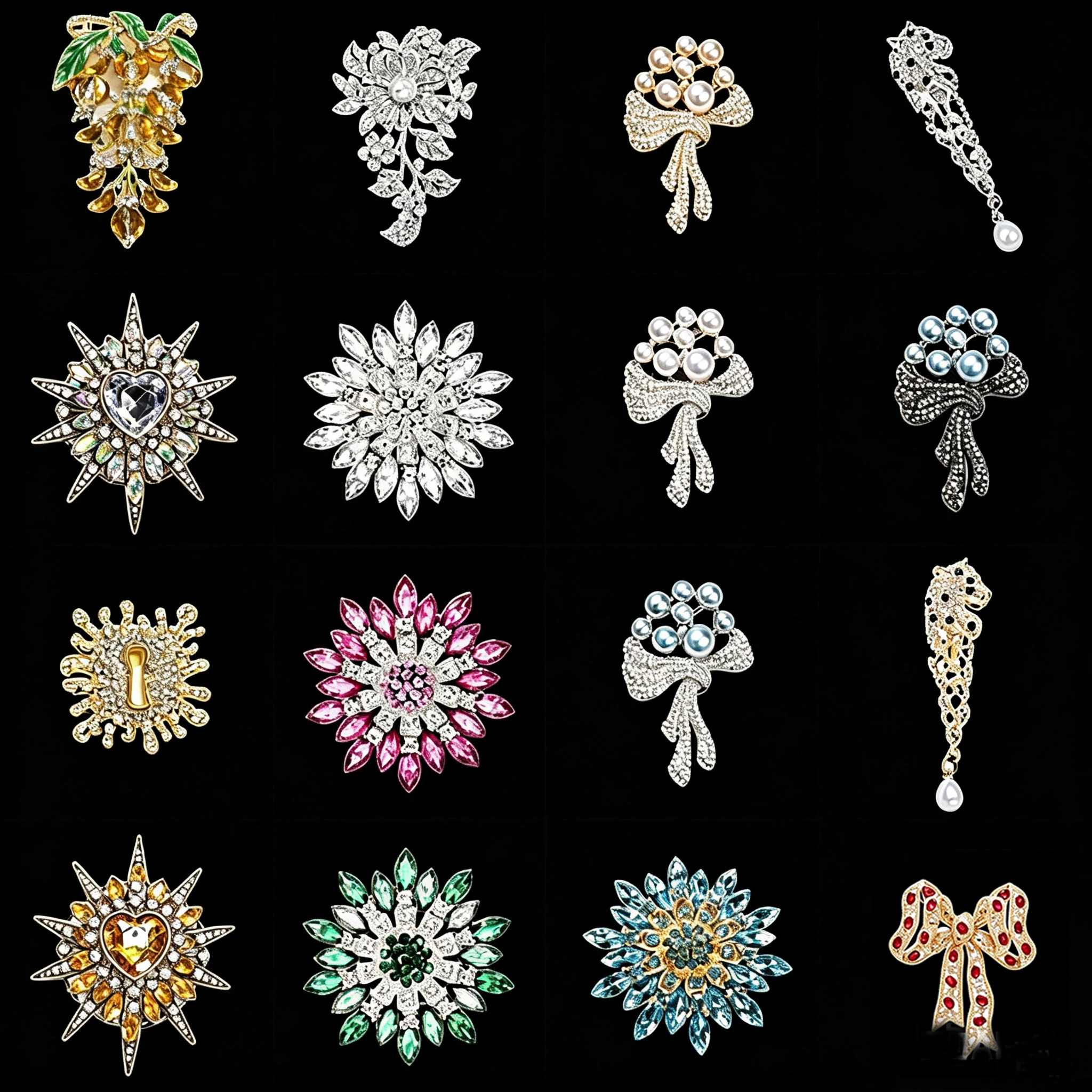 Luxuriöse Kristall-Strass-Broschen aus Metalllegierung mit Blumen-, Stern-, Schleifen- und Pferde-Motiven sowie Perlen-Anstecknadeln für Damen, Hochzeits- und Party-Schmuck