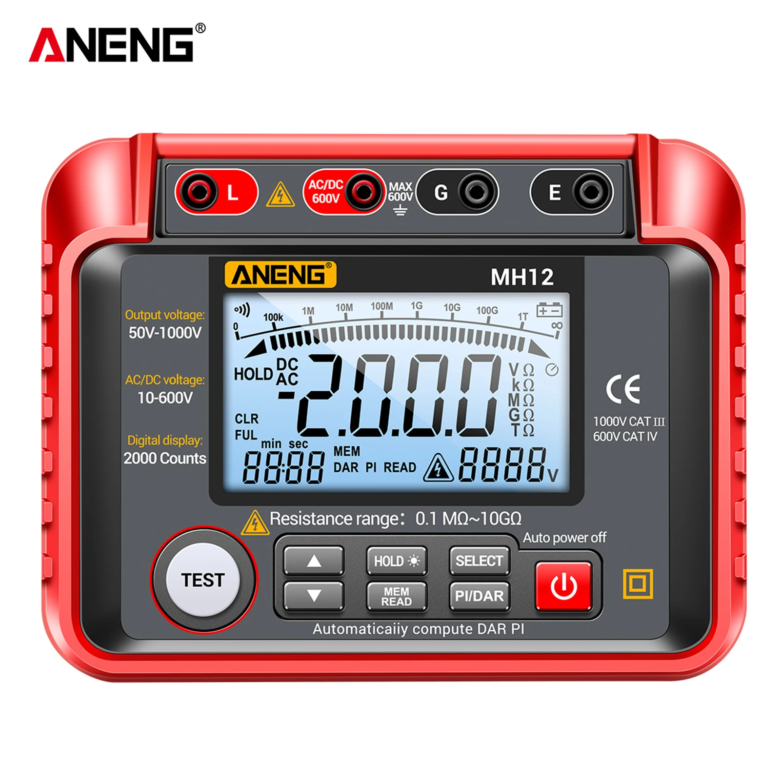 ANENG MH12 Insulation Resistance Tester Shaking Table High Precision Digital Megohmmeter Meter Power Energy Tool Supplies