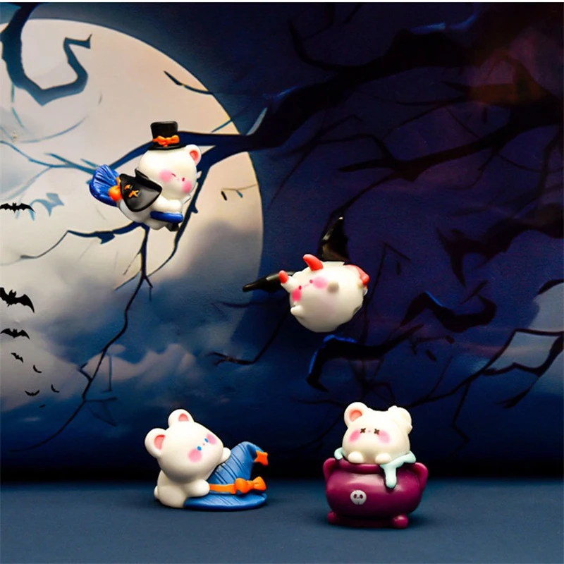 Mini Halloween Ornament Cartoon Pumpkin Ghost Broom Witch Figurine Micro Landscape Car Interior Home Desktop Decoration