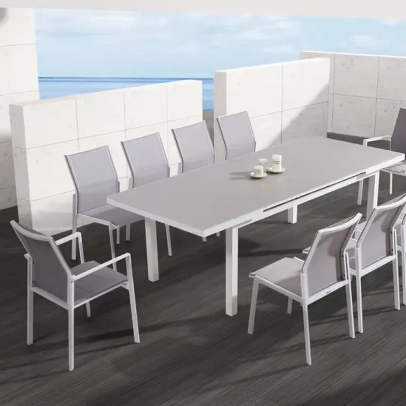 NEW ARRIVAL MODERN ALUMINUM GARDEN DINING SET HIGH QUALITY ALUMINUM TABLE OUTDOOR CHAIRS MESH OUTDOOR DINING SET