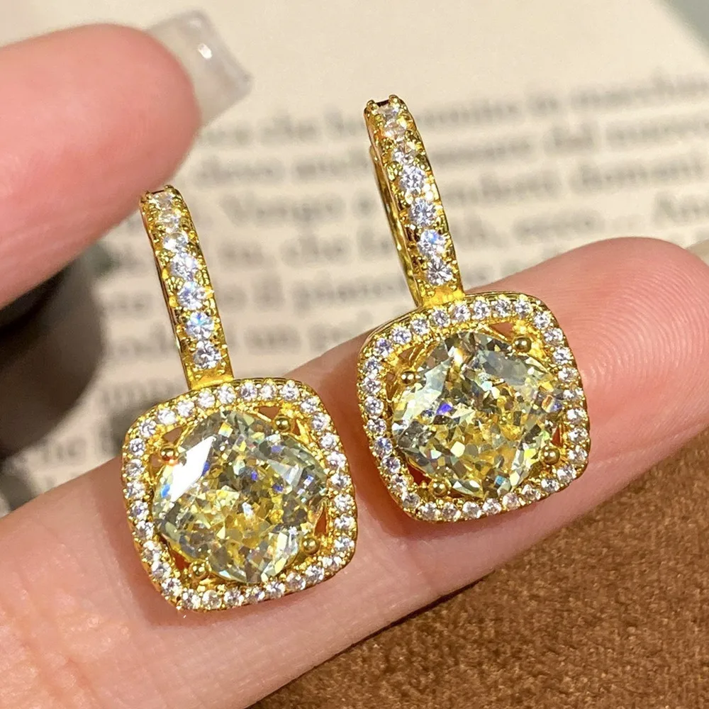 

Brilliant Cutting Yellow Citrine High-carbon Diamond Earrings for Women Sterling Silver 925 Sparkling Fine Jewelry Sets Gifts