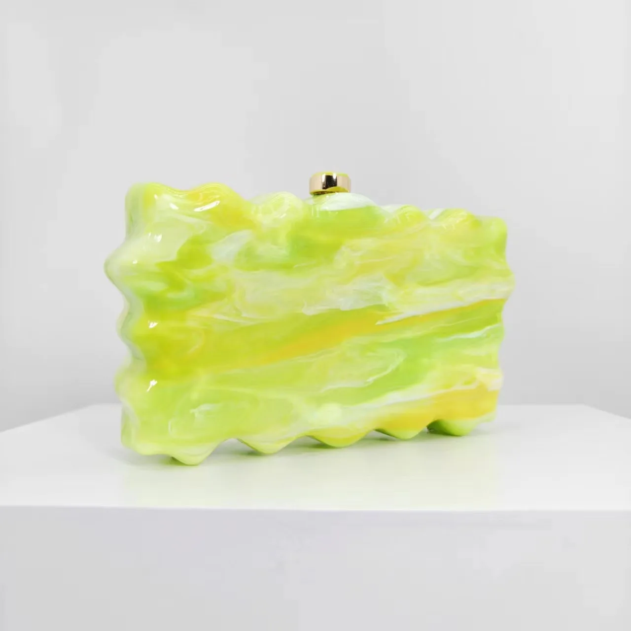 2024 New Women\'s Green Clutch Bag Summer Evening Party Lemon Wavy Marble Print Handbag